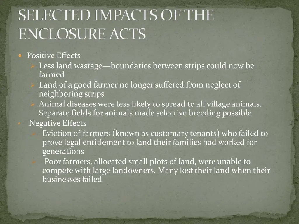 selected impacts of the enclosure acts