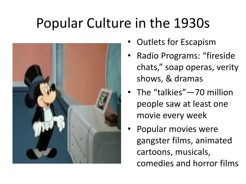 popular culture in the 1930s