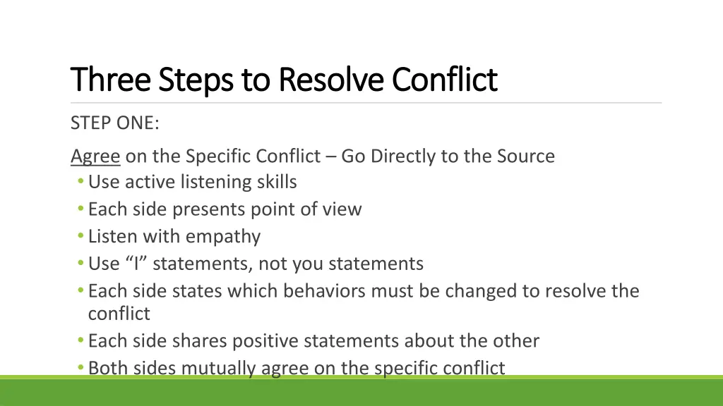 three steps to resolve conflict three steps