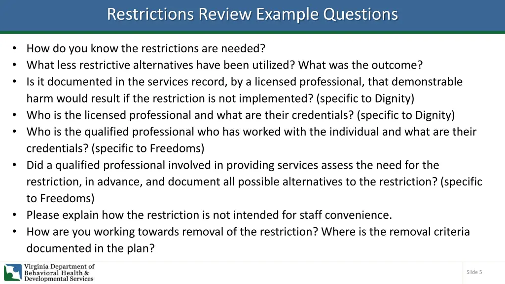 restrictions review example questions