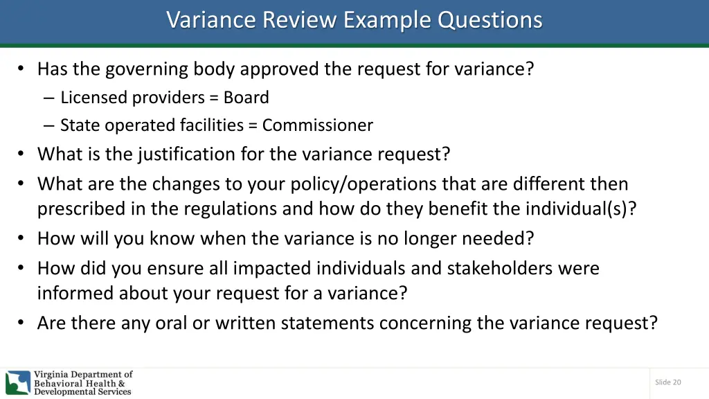 variance review example questions