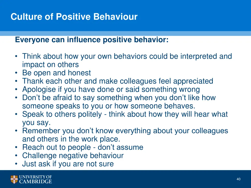 culture of positive behaviour