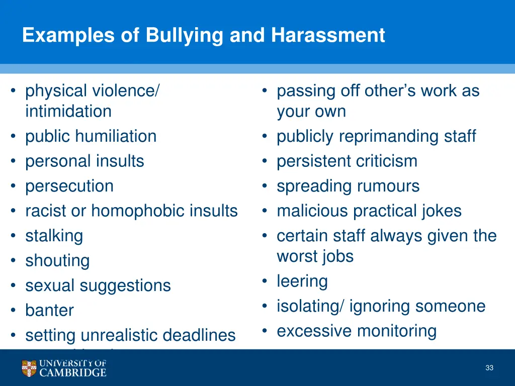 examples of bullying and harassment