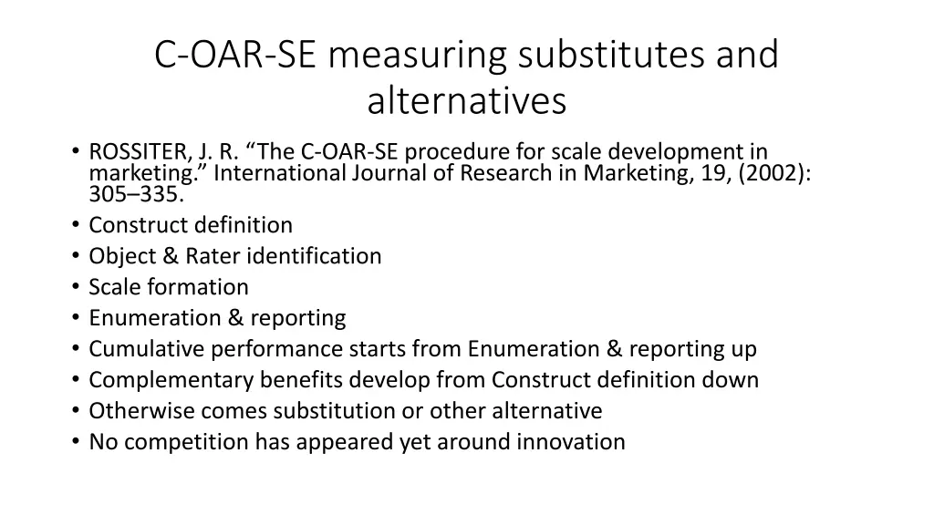 c oar se measuring substitutes and alternatives