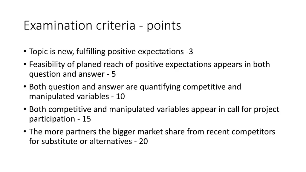 examination criteria points