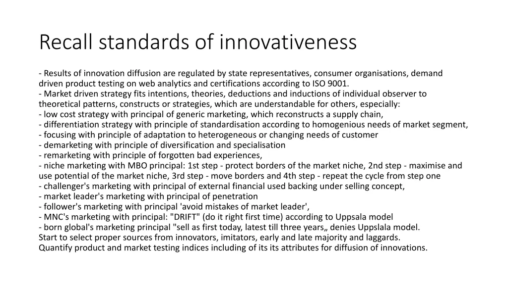 recall standards of innovativeness