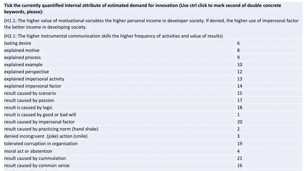 tick the currently quantified internal attribute