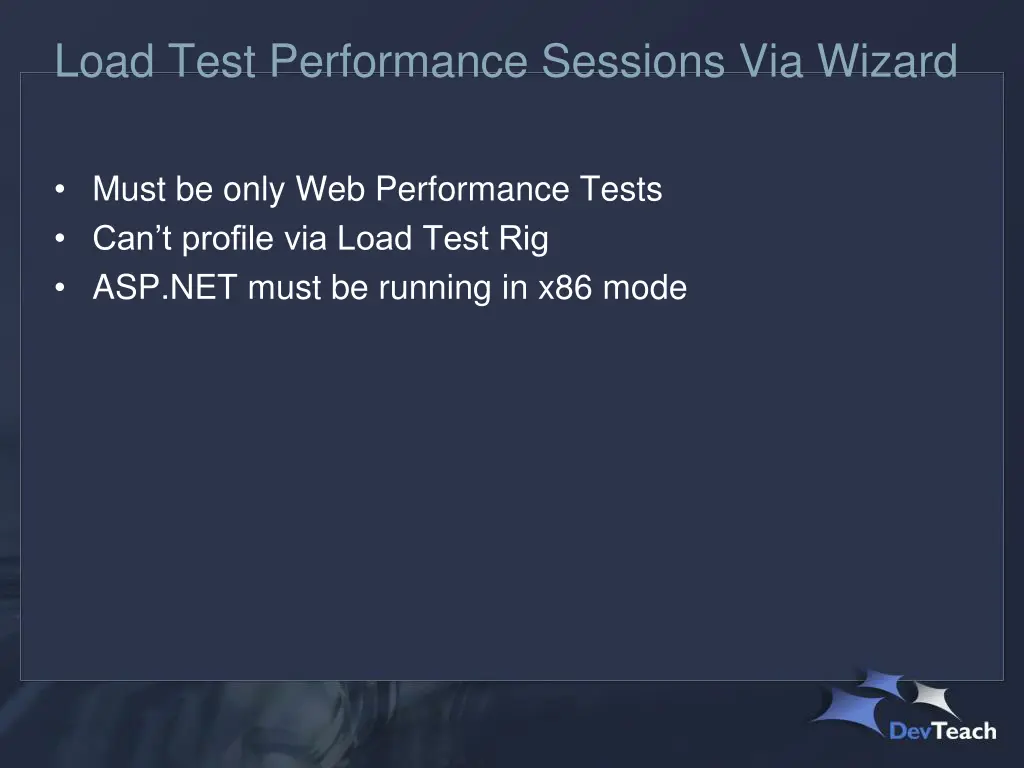 load test performance sessions via wizard