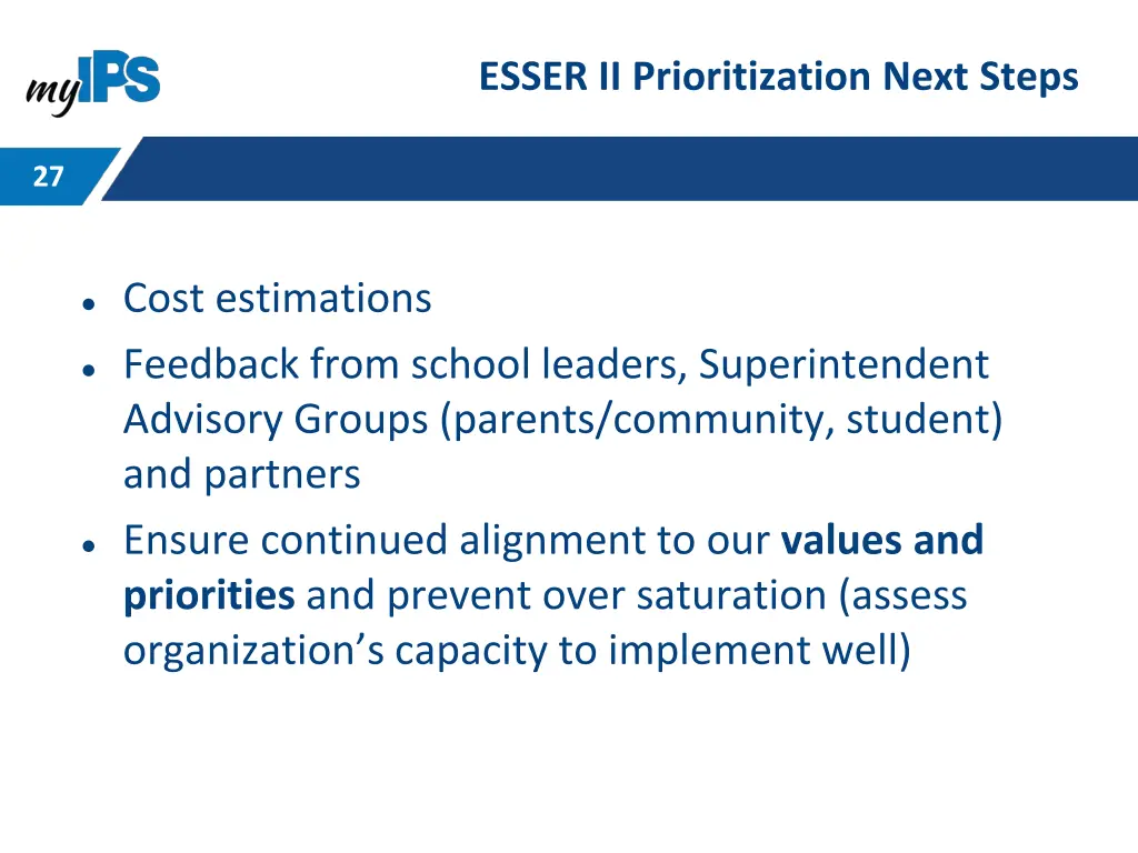 esser ii prioritization next steps