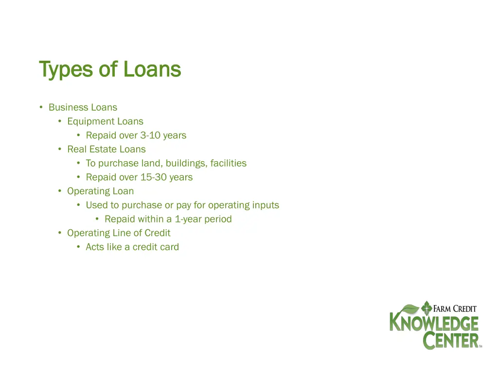 types of loans types of loans