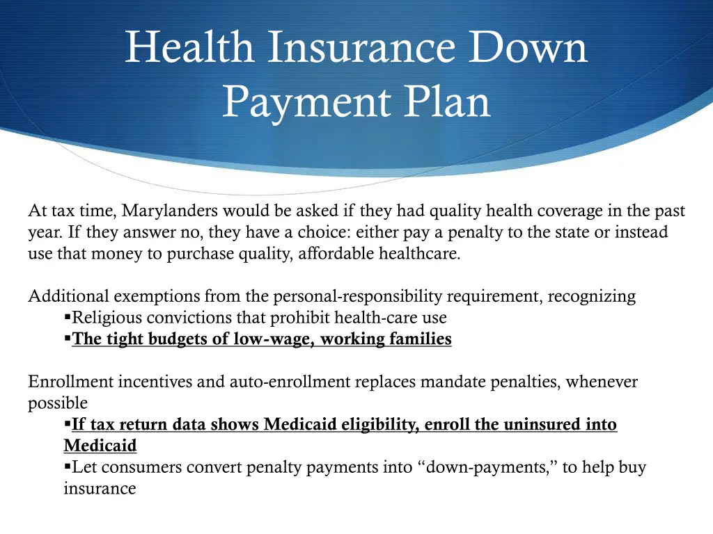 health insurance down payment plan 1