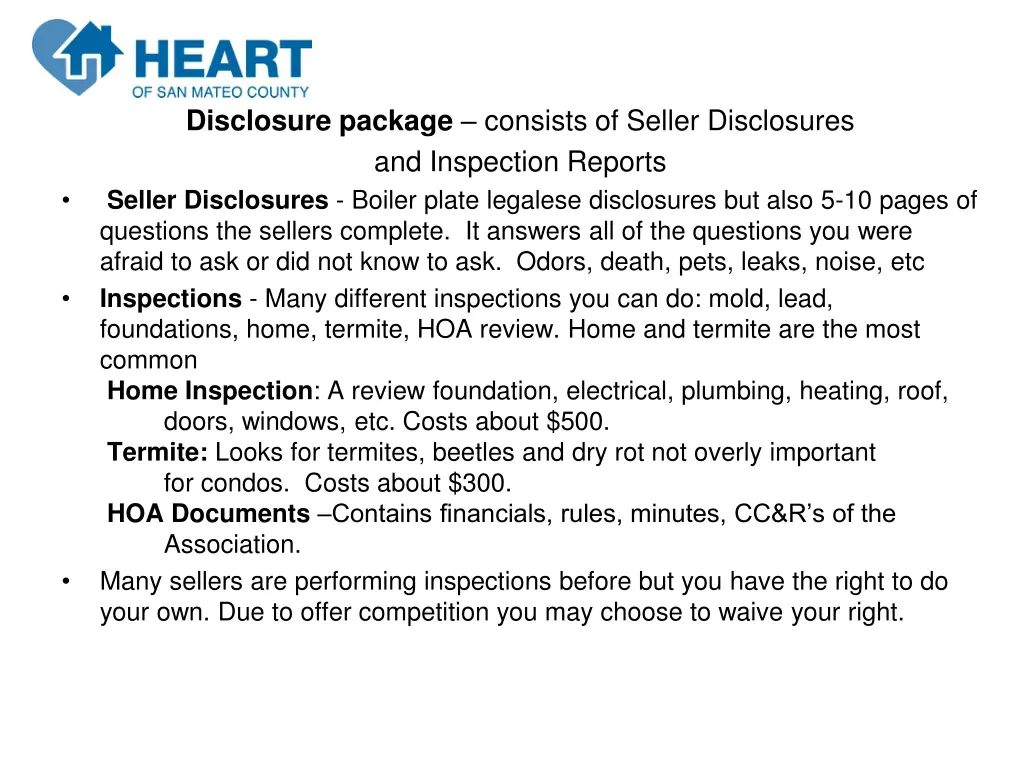 disclosure package consists of seller disclosures