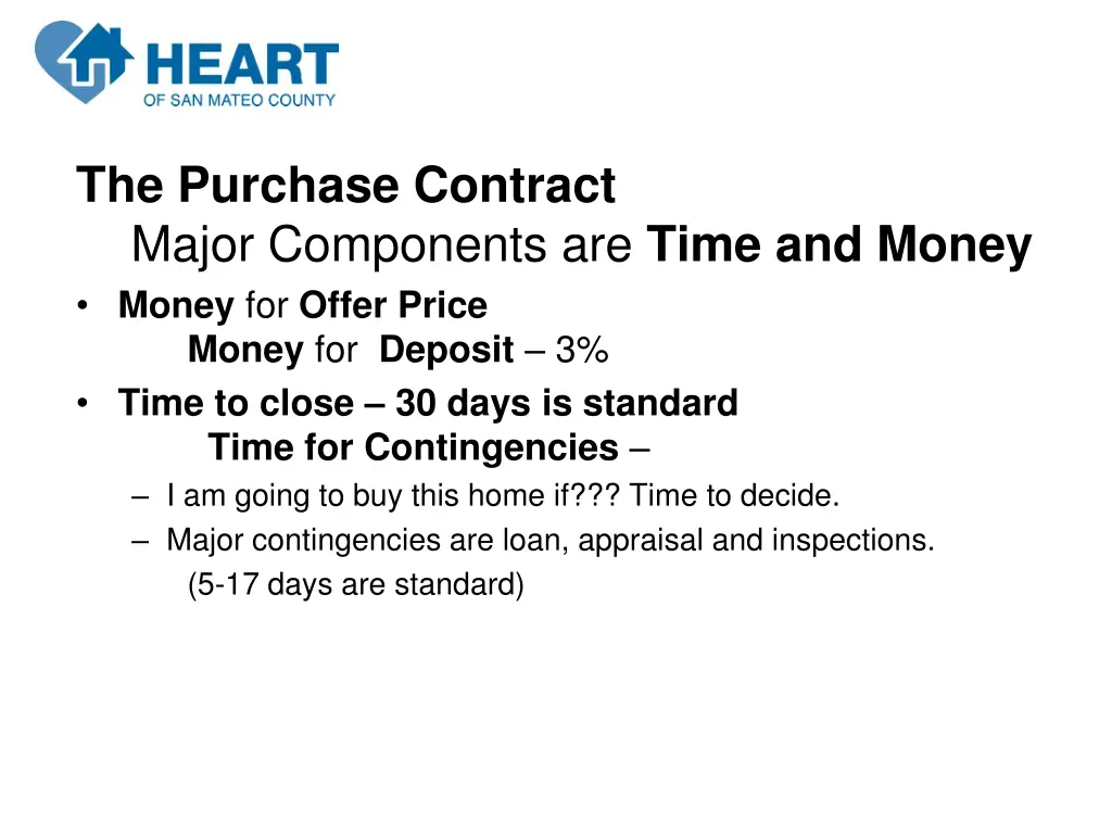 the purchase contract major components are time