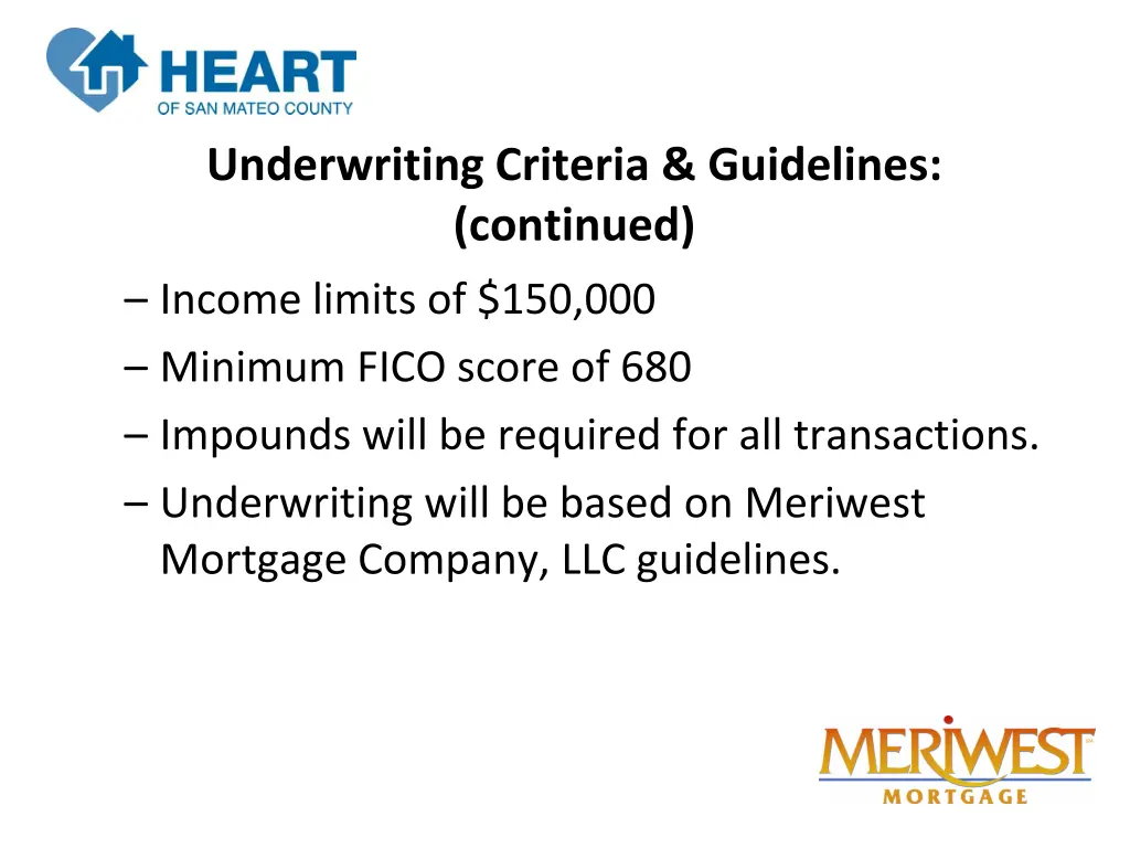 underwriting criteria guidelines continued