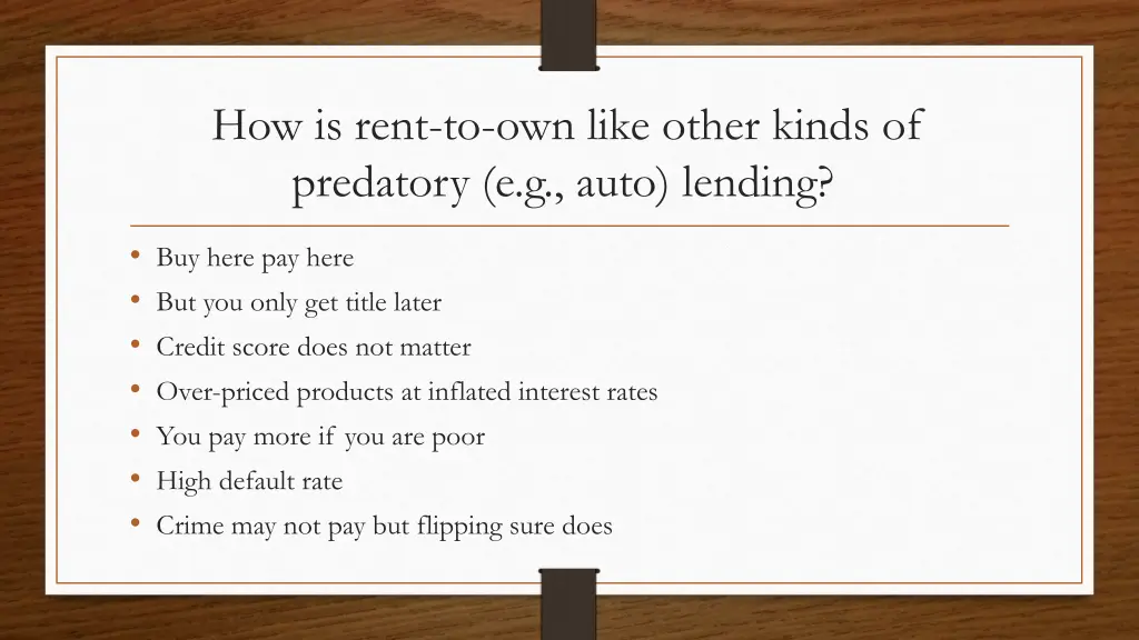 how is rent to own like other kinds of predatory