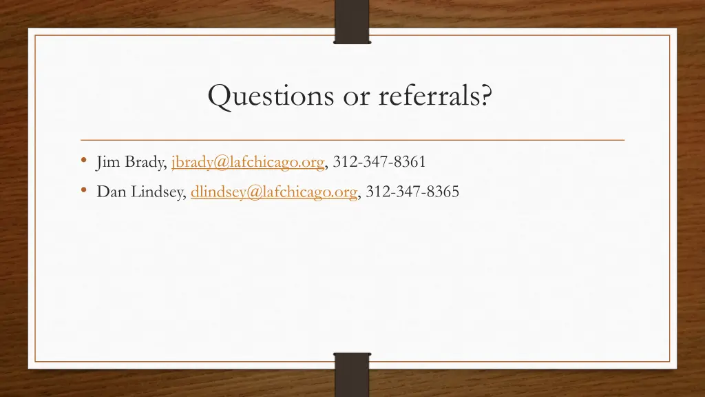 questions or referrals