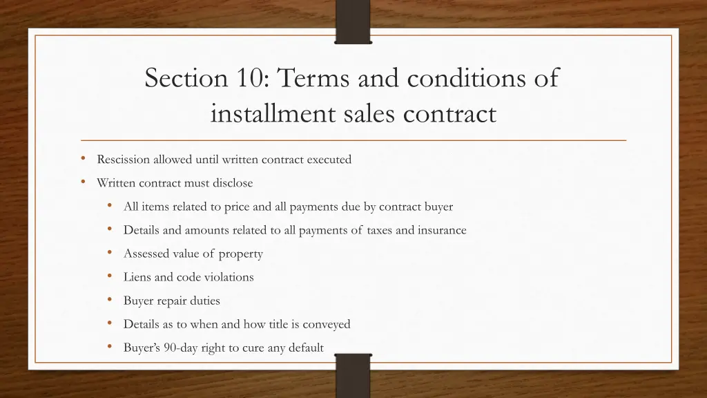 section 10 terms and conditions of installment