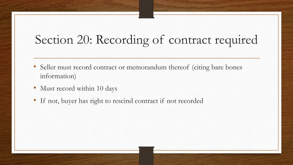 section 20 recording of contract required