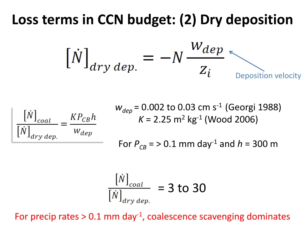 loss terms in ccn budget 2 dry deposition