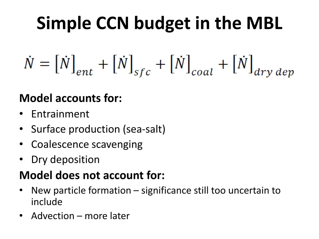 simple ccn budget in the mbl