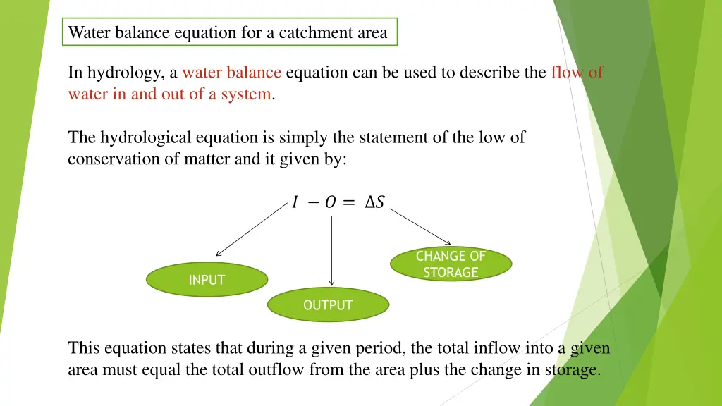 water balance equation for a catchment area