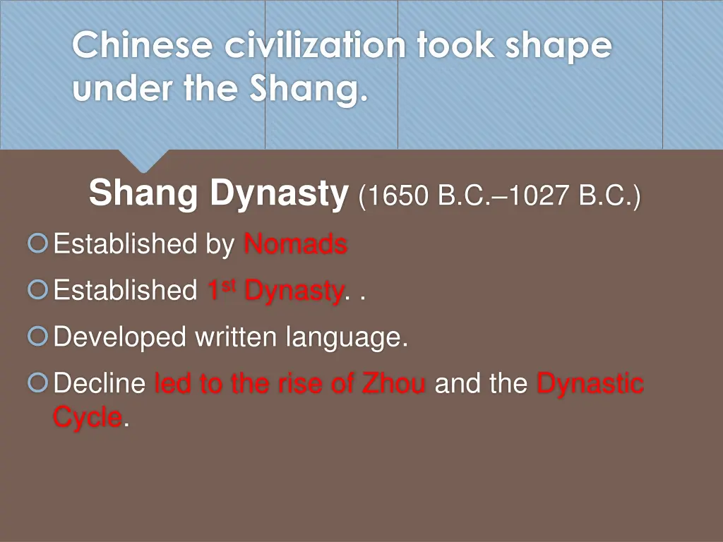 chinese civilization took shape under the shang