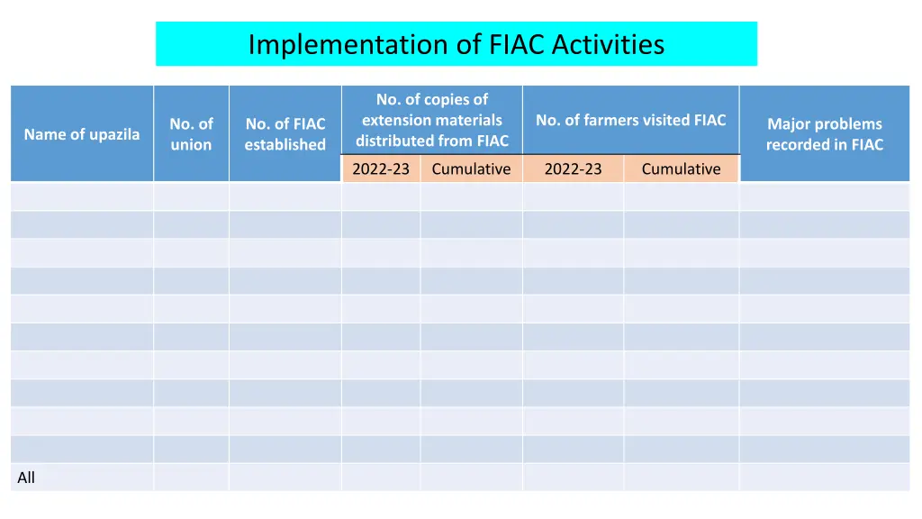 implementation of fiac activities