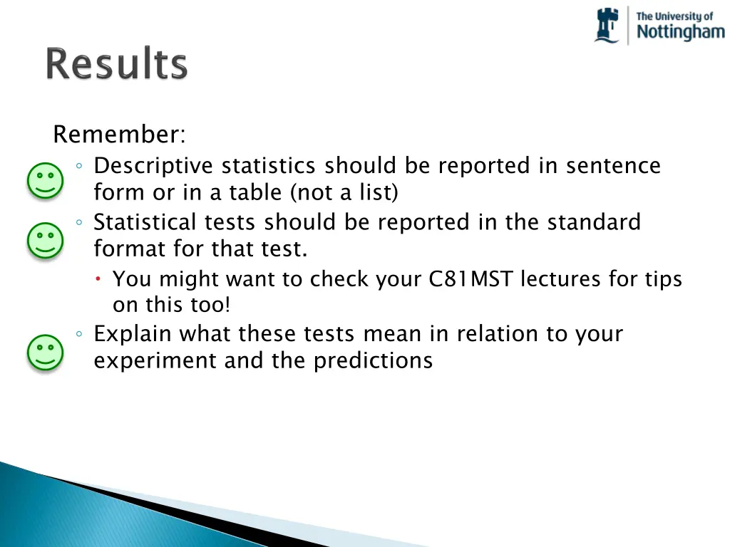 remember descriptive statistics should