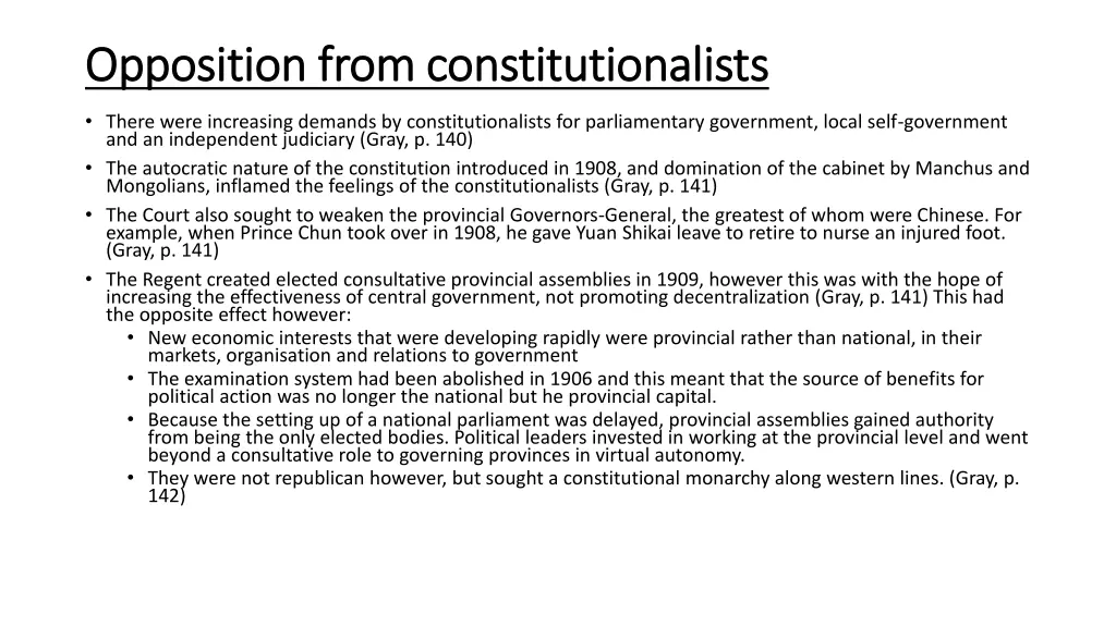 opposition from constitutionalists opposition