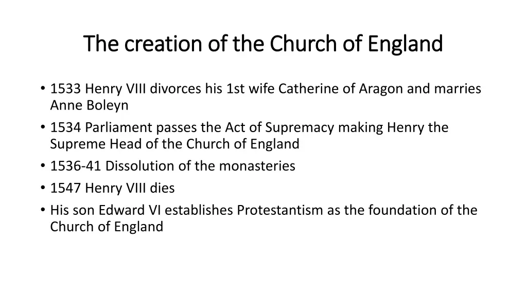 the creation of the church of england