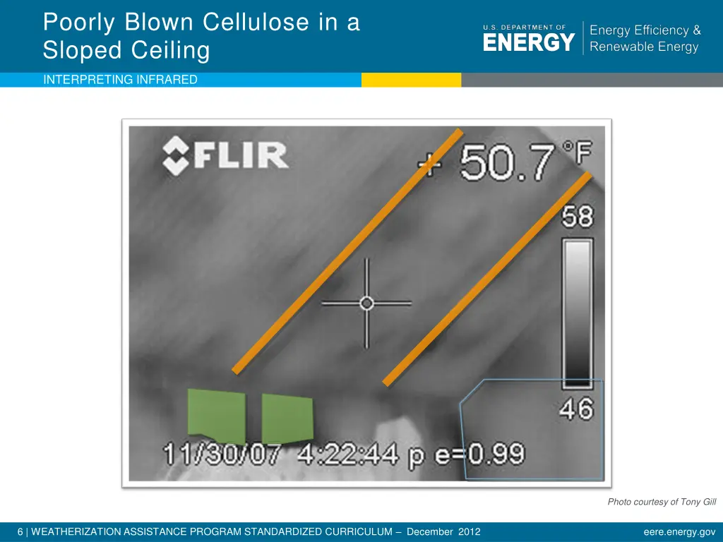 poorly blown cellulose in a sloped ceiling