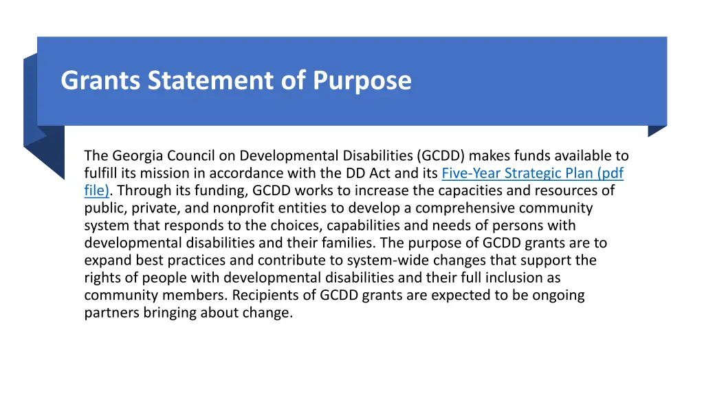 grants statement of purpose