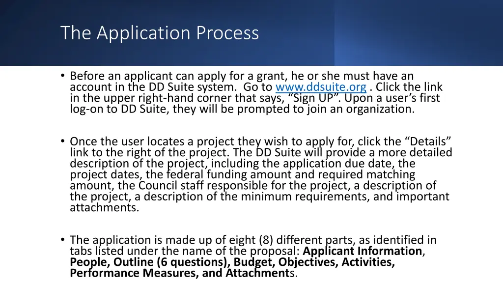 the application process