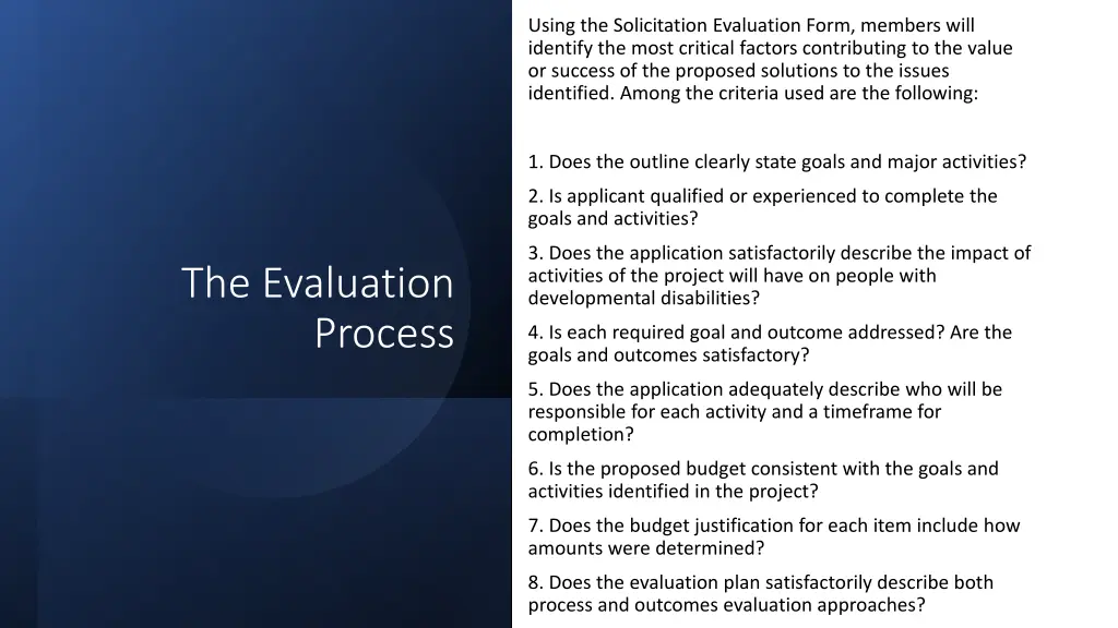 using the solicitation evaluation form members