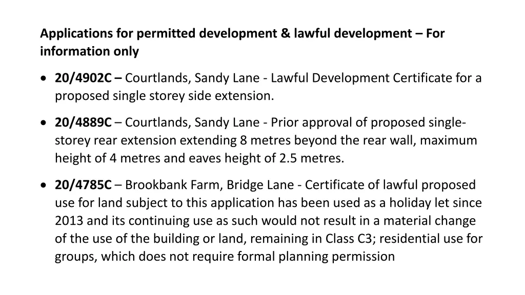 applications for permitted development lawful