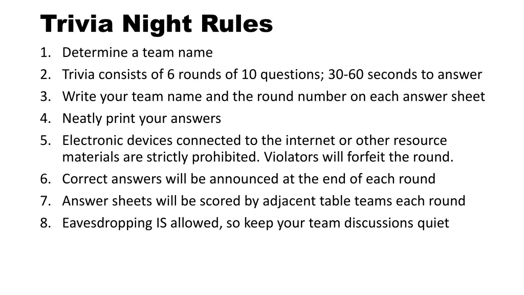 trivia night rules 1 determine a team name