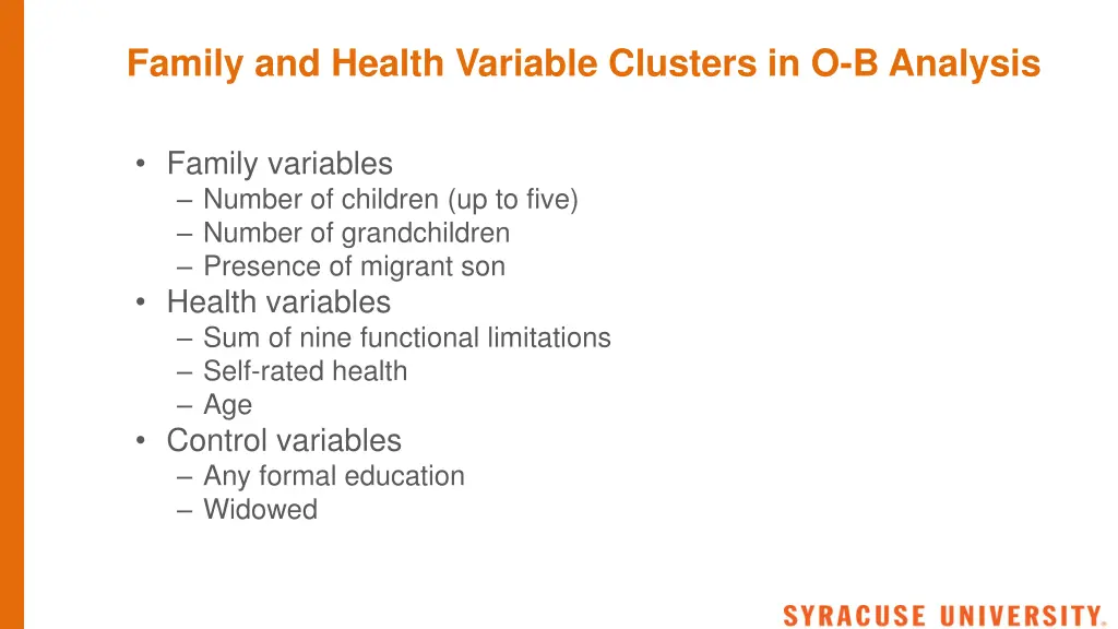 family and health variable clusters