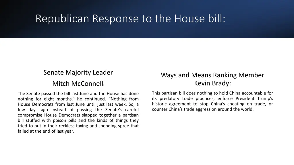 republican response to the house bill