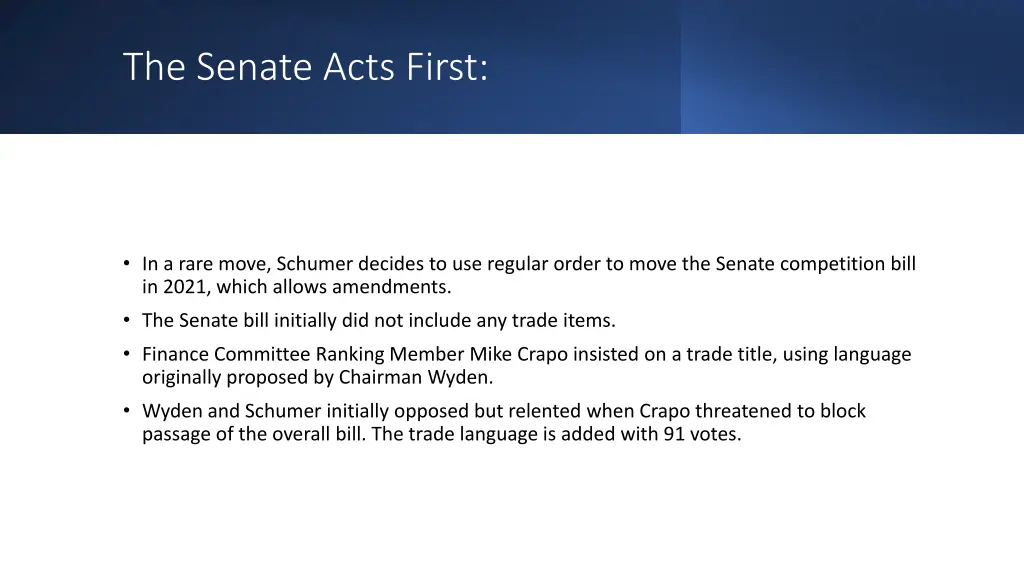 the senate acts first