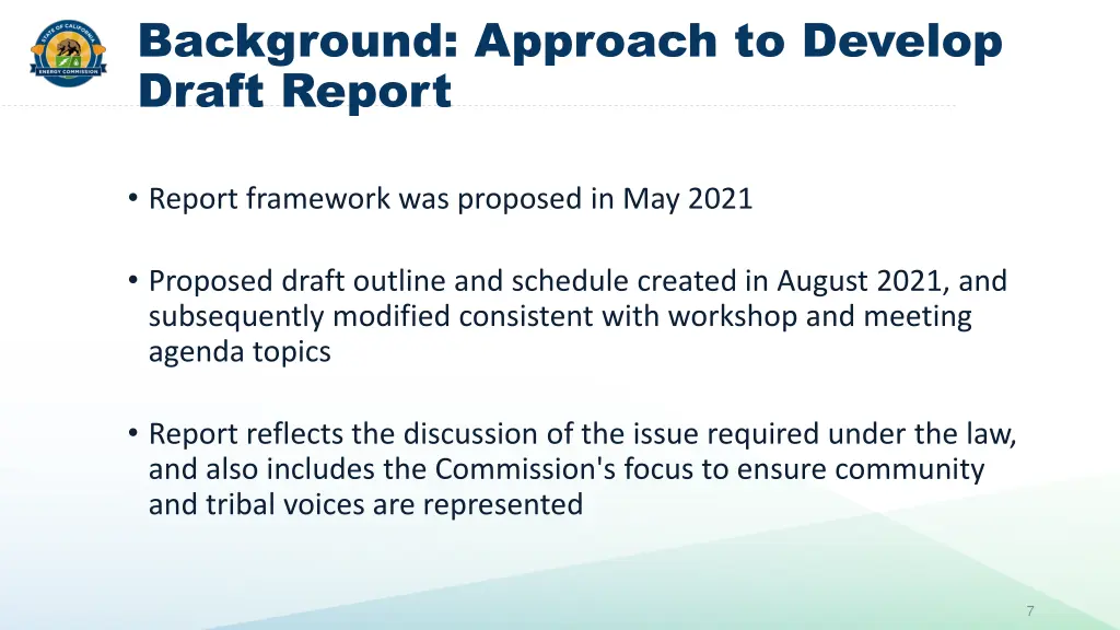 background approach to develop draft report