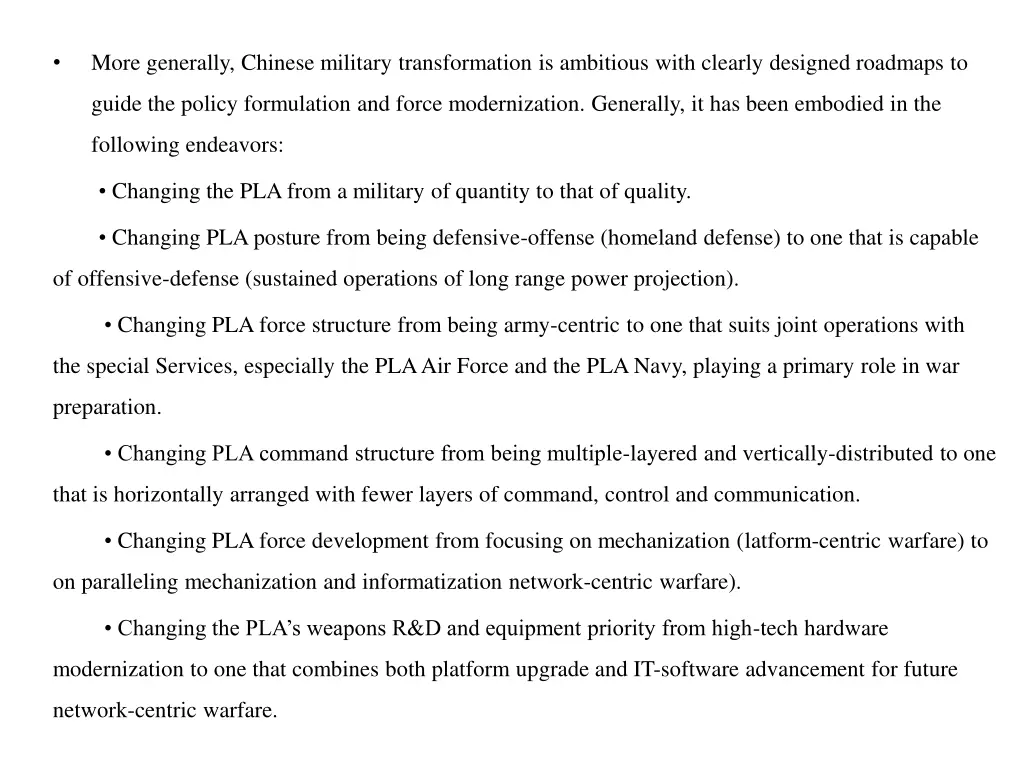 more generally chinese military transformation