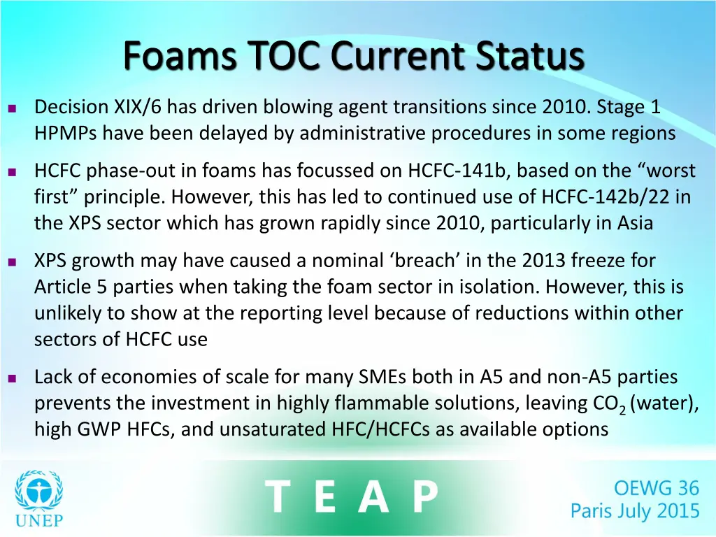 foams toc current status 1