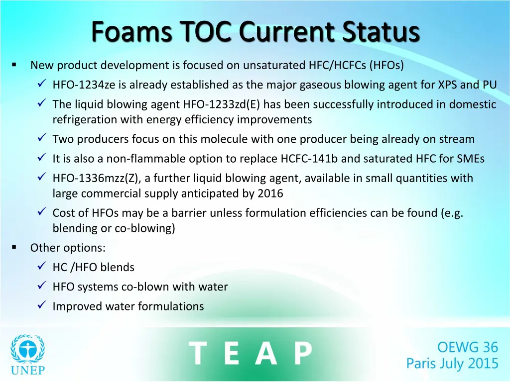 foams toc current status 2