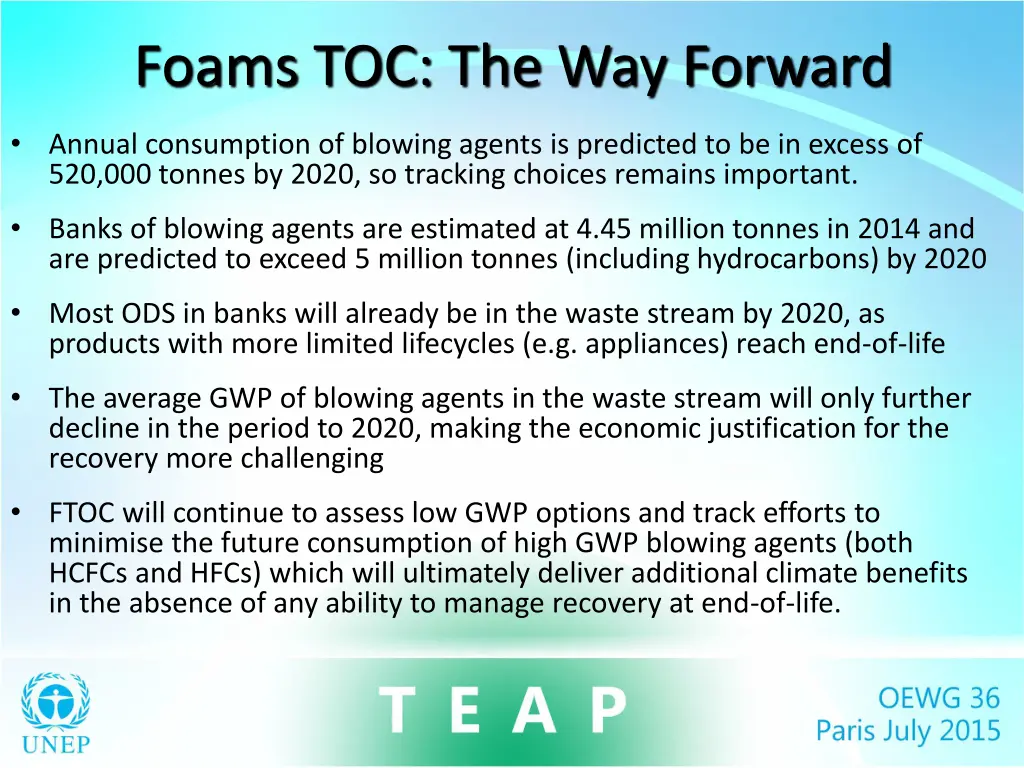 foams toc the way forward