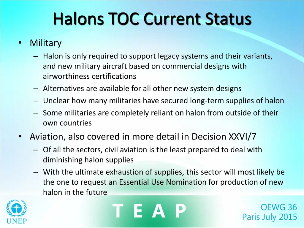 halons toc current status 1