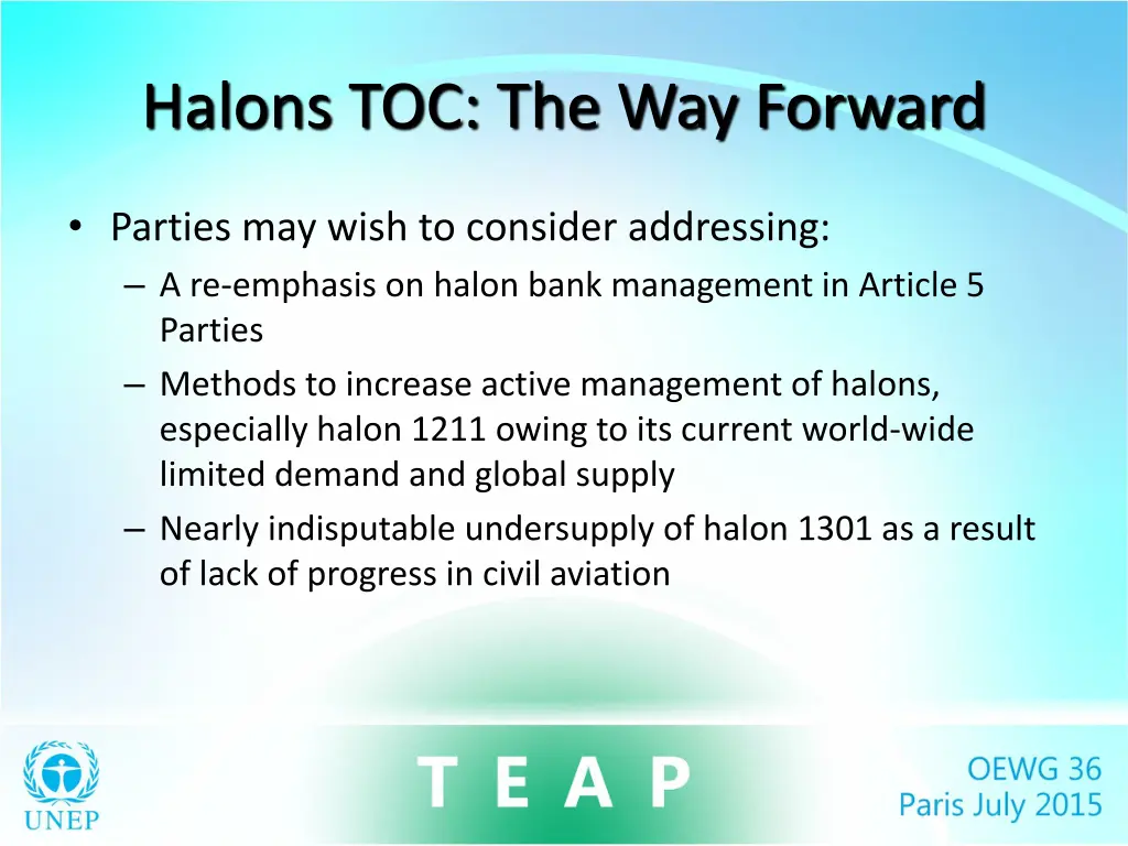 halons toc the way forward