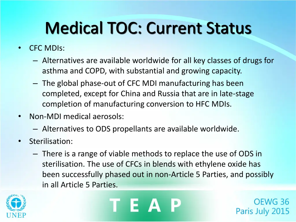 medical toc current status