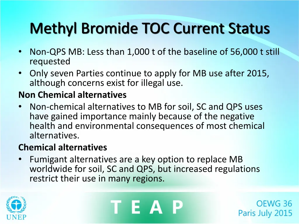 methyl bromide toc current status