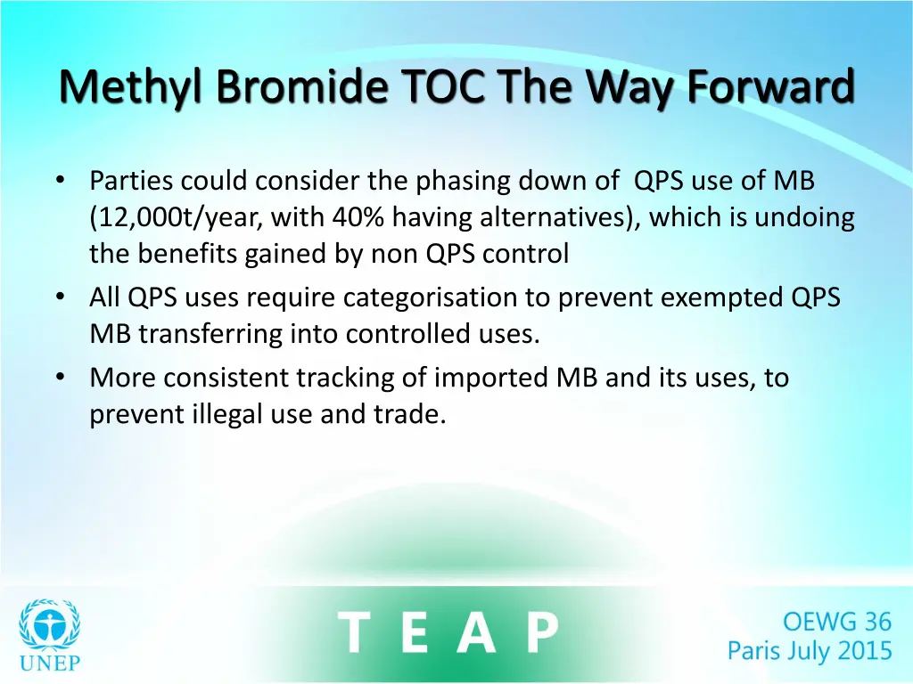 methyl bromide toc the way forward