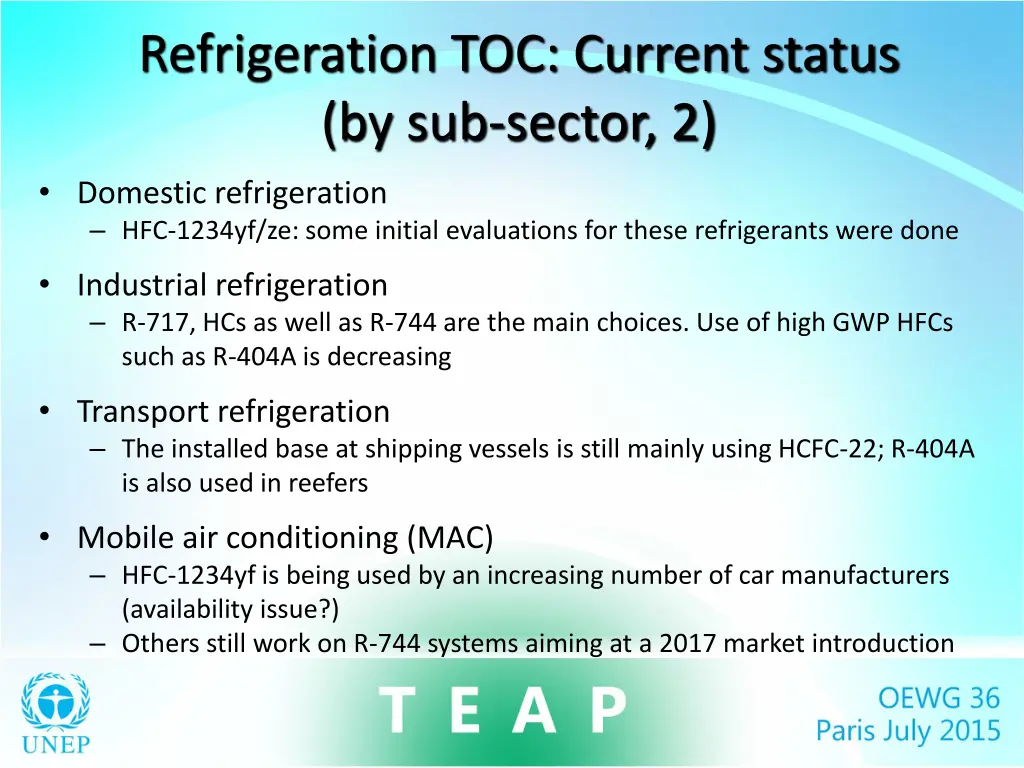 refrigeration toc current status by sub sector 2